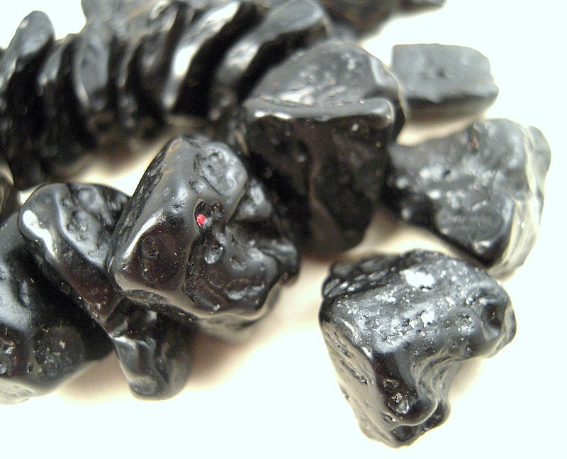 15 Tektite Black Glass Stone Beads, Tektite Chips Australasian Strewn Fields Meteorite Beads, Smaller Size
