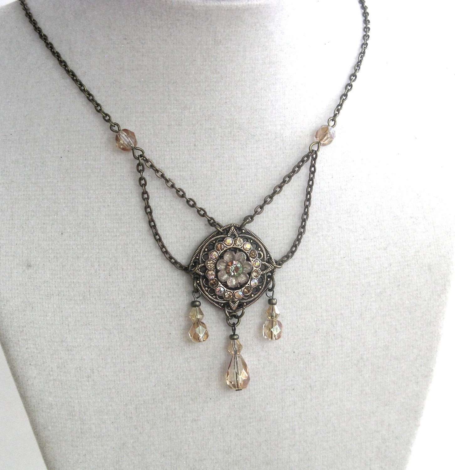 Renaissance - Aurora's Star in BLUSH - Exclusive SIGNED vintage brass and Swarovski necklace