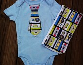Cassette Tie Onesie and Burp Cloth
