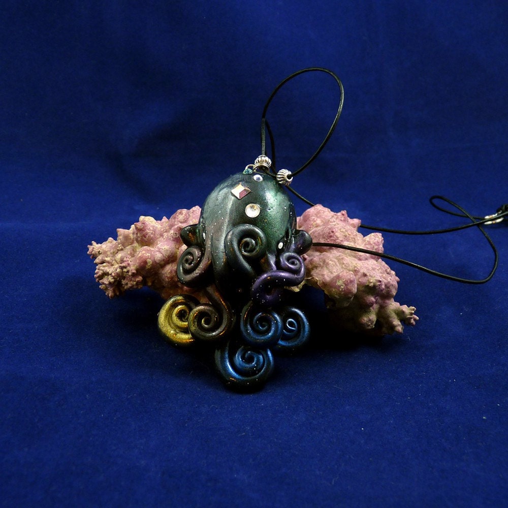 Cosmic Octopus Necklace - Polymer Clay Cephalopod Jewelry