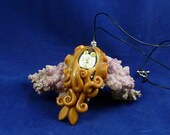 Brass Steampunk Cuttlefish Necklace - Polymer Clay Neo-Victorian Jewelry