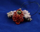 Gilded Steampunk Octopus Necklace -  Polymer Clay Neo-Victorian Jewelry