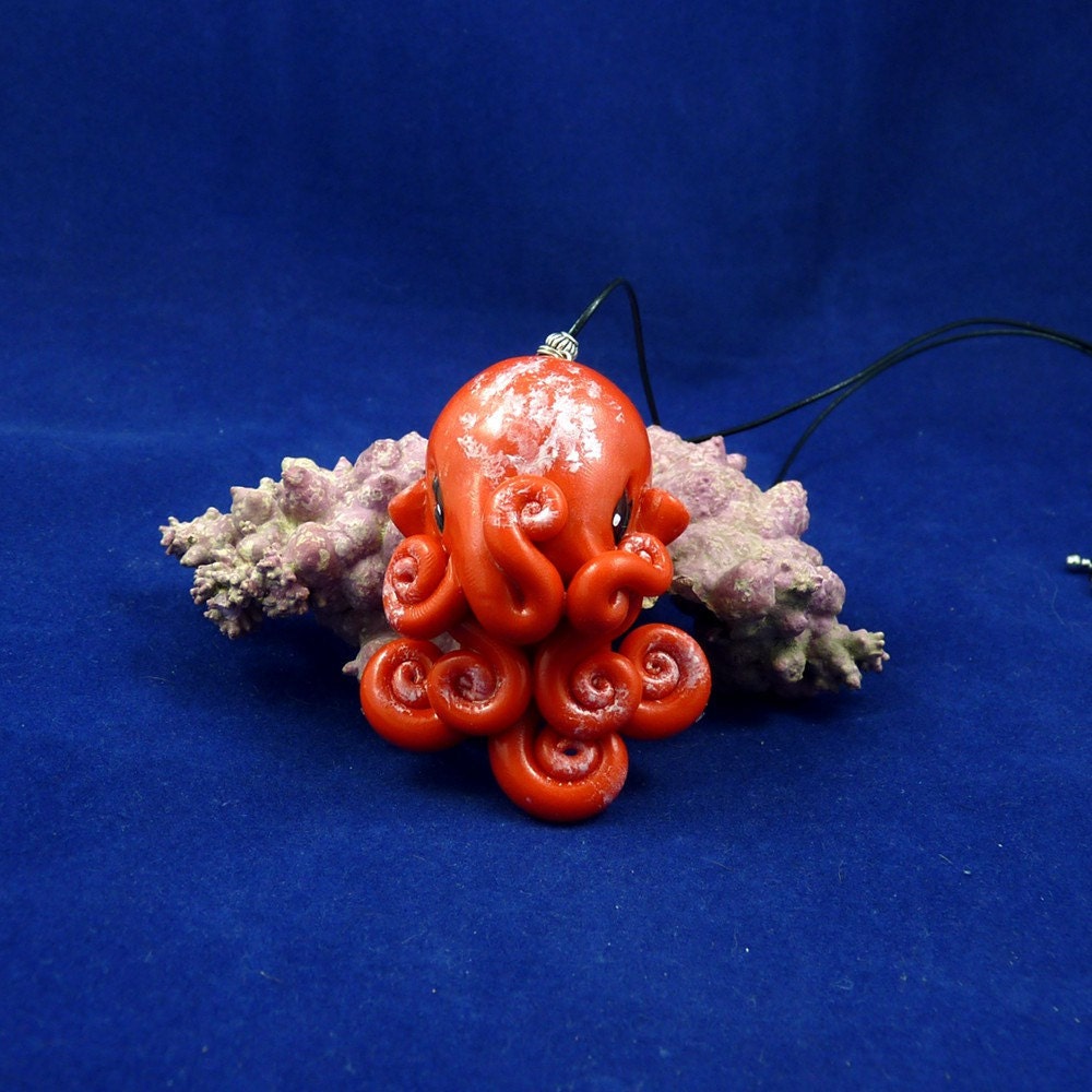 Red Octopus Necklace - Handmade Polymer Clay Jewelry