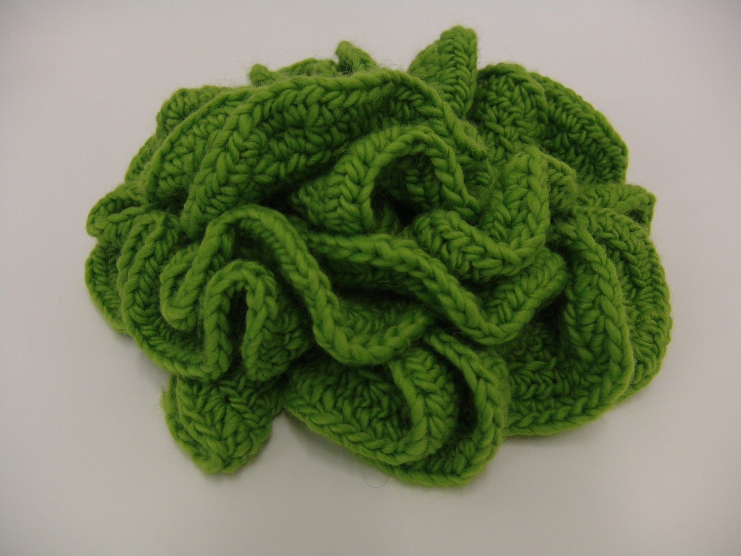Handmade green crochet ruffle scarf