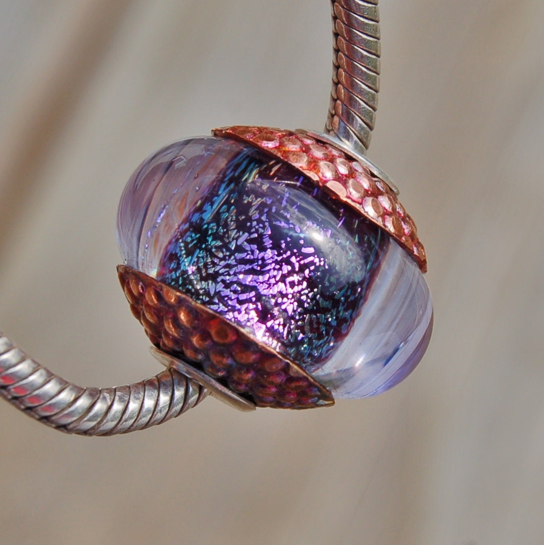Shimmer 'n Shine  - Cored 'n Capped K O Lampwork Big Hole Bead for Add A Bead Chains