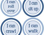 Baby Month Stickers - Milestone Stickers - Navy Blue Light Blue Blues Stickers - Look What I Can Do - Baby Boy Milestone Onesie Stickers