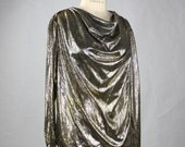 70's Disco Slinky Gold Snakeskin Cowl Neck Blouse - M