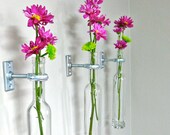 4 Wine Bottle Wall Flower Vases -  Wall Sconce - Wall Decor -Spring Decor - Wine bottle Decor - GreatBottlesofFire
