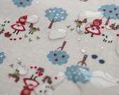 Waterproof Coating, Little Red Riding Hood with Blue tree on Linen blended WIDE A Yard, U2888