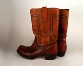 Vintage Landis Campus Boots Leather Mid-calf Western Square Toe Men / Women Large Size All Leather Gift under 50