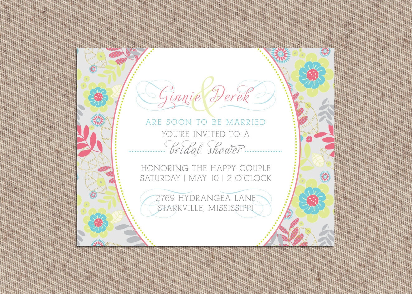 Fresh Floral Bridal Shower Invitations - Set of 12 Custom Wedding Shower Invites