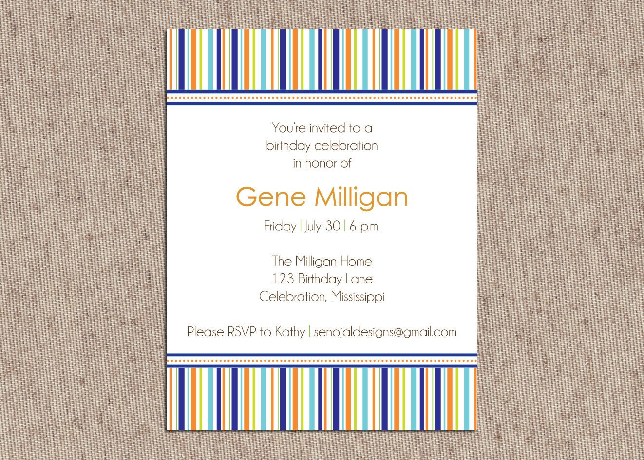 Masculine Mod Stripes Birthday Party Invitations - Set of 12 Custom Invites - Boy or Man