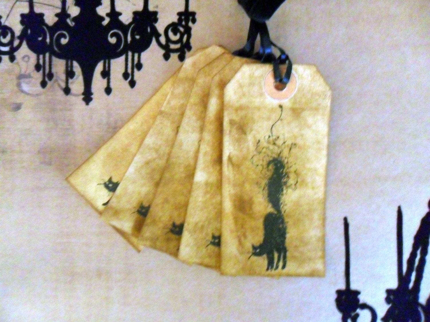Gift Tags Favor Tags Scaredy Cat Halloween All Hallow's Eve Distressed Midnight Black Tan