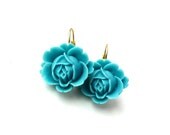 Blue Flower Earrings - Resin Jewelry, Aqua Roses, Leverback Earwires - QuirksAndCrafts