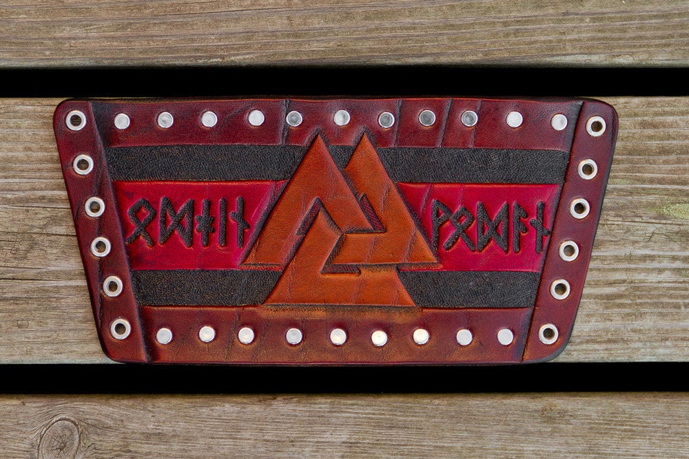 Leather Wristband Odin with Valknut Design