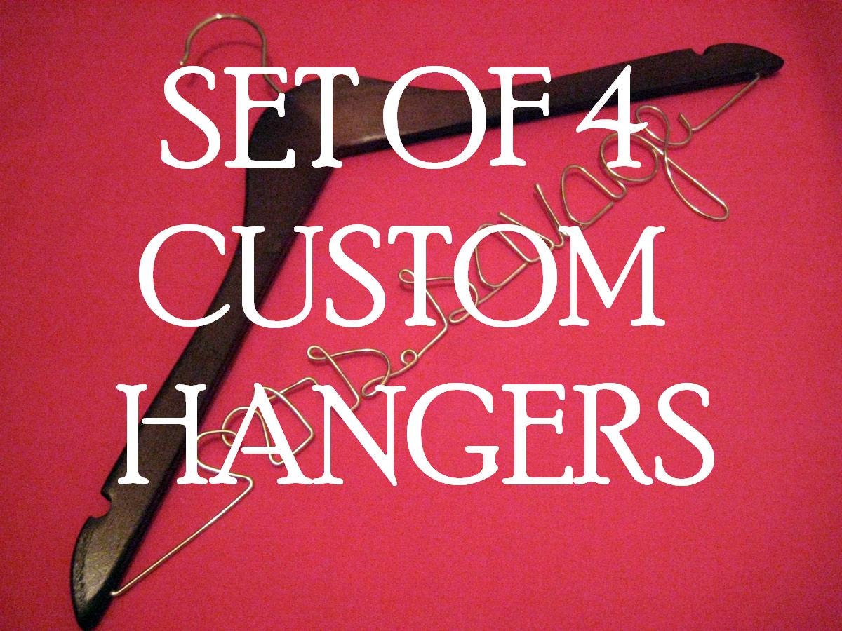 Personalized Hangers Customized for Wedding - SET of FOUR single line hangers