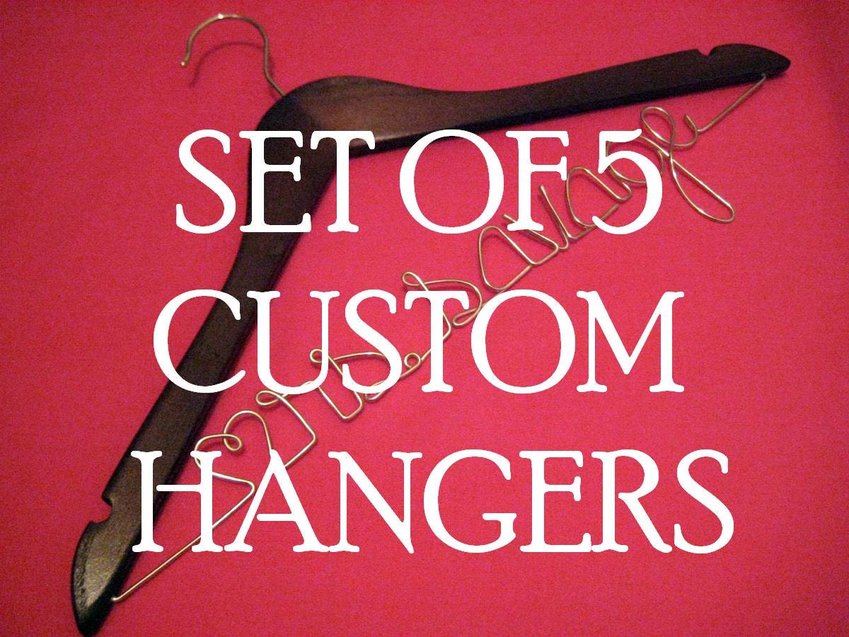 Personalized Hangers Customized for Wedding - SET of FIVE single line hangers