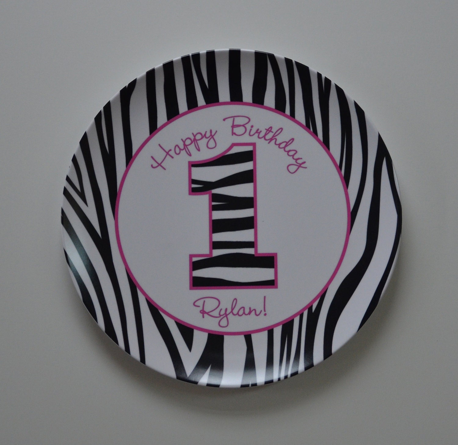 Hot Pink and Zebra Personalized Plate - Personalized Birthday Plate - Personalized Melamine Plate
