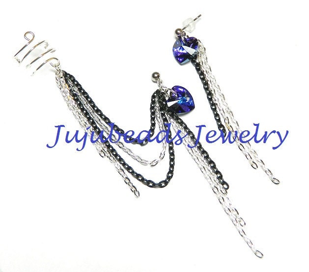 Club Nights - Swarovski Crystal Chain Ear Cuff Earring