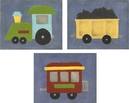 Train Set Nursery Art - SET of THREE 8x10 PRINTS