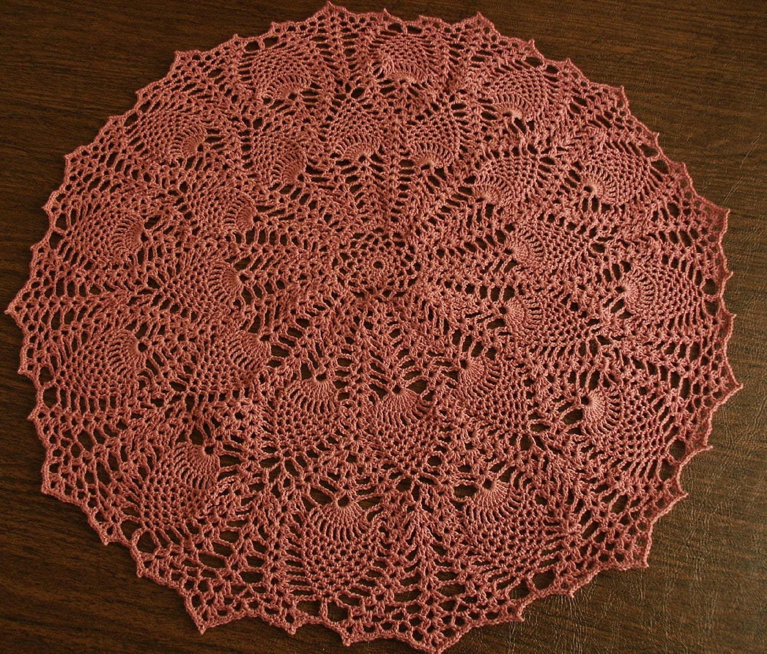 MEMORIAL DAY SALE Large Pink Cotton Crochet Pineapple Doily