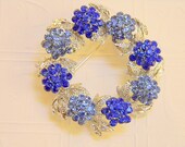 Gorgeous Blue Rhinestone Brooch-Austrian Crystals in Flower Clusters (44)