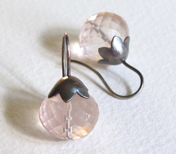 Rose Quartz Morning Glory Pod Earrings Sterling Silver