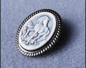 Unicorn Cameo Brooch and Pendant Blue, White 25x18mm