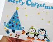 Holiday Card set 6 Christmas Cards for children or adults, Christmas Cards Penguins - REF: Chr001 - FREE SHIPPING