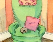 Original ACEO Painting -- Green chair nap