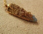 SALE  Gold Dipped Druzy Spirit Quartz Aqua Aura Point Pendant and Gold FIlled Chain Necklace Fall Fashion Gifts For Her SALE