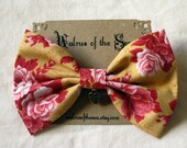 pink tan floral large hair bow clip