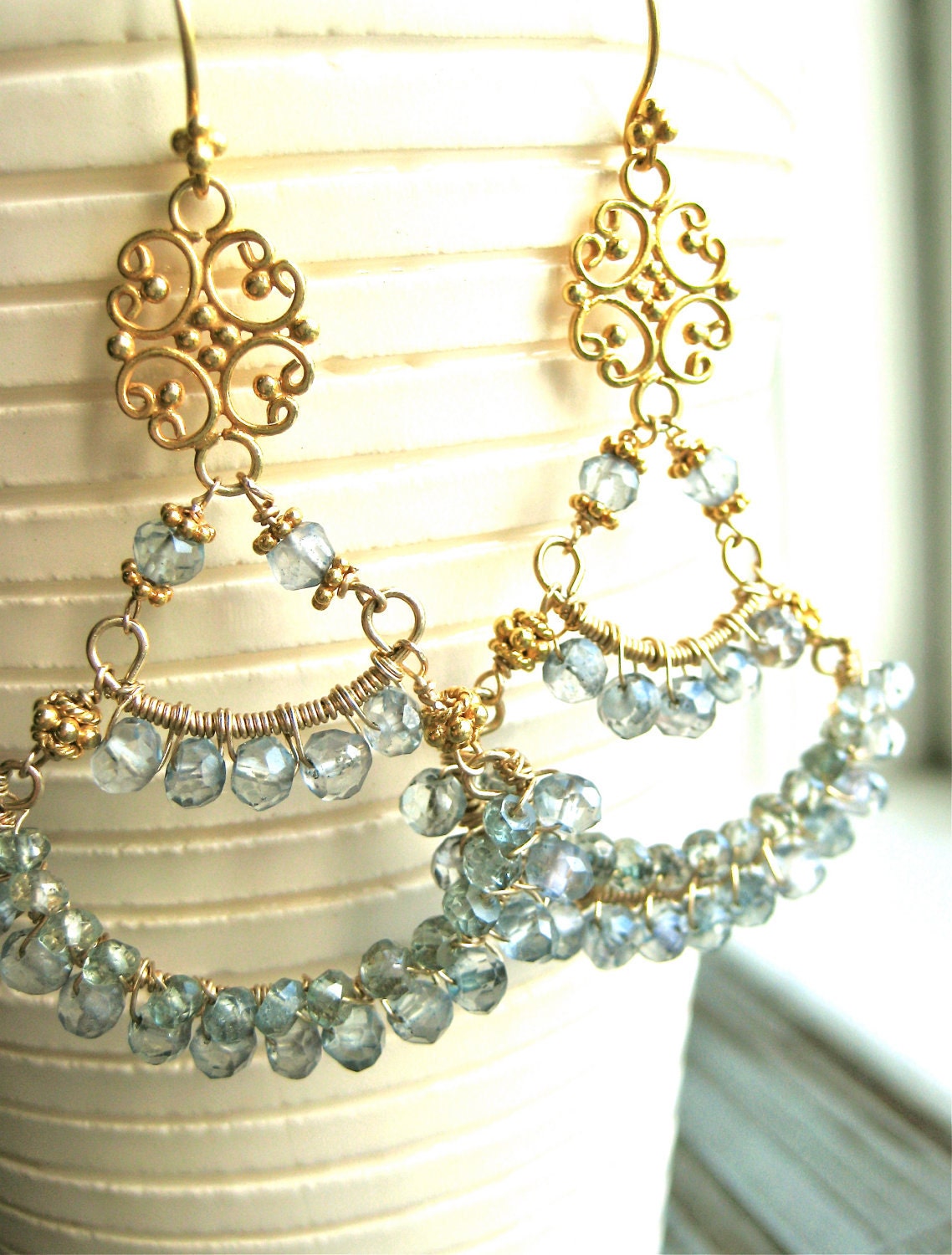 The Cascades Mystic Blue Topaz Chandelier Earrings