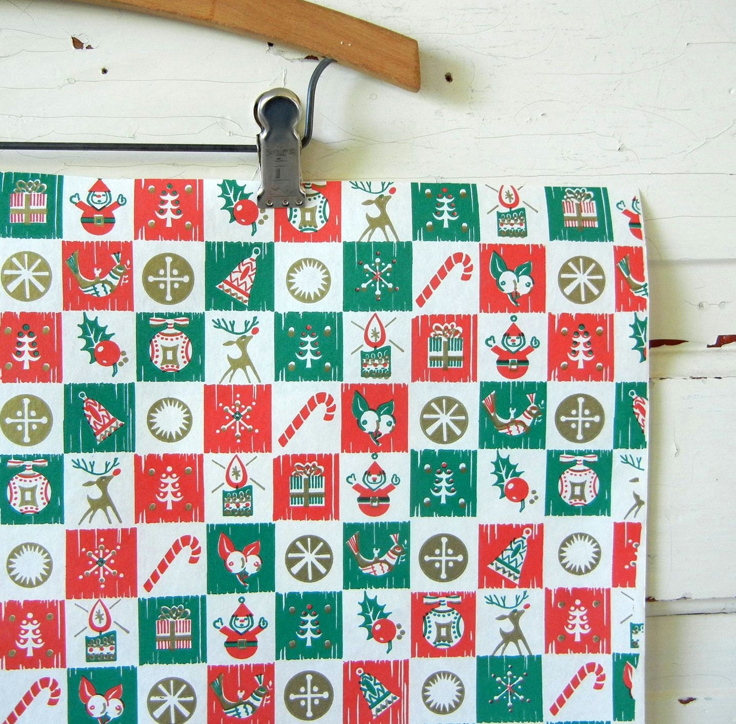Vintage Mid Century Modern Christmas Wrapping Paper by the Yard NOS