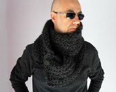 Knitted Made to Order Scarf Cowl for Men Unisex Brown and Black Chunky and Warm - Italian Kid Mohair