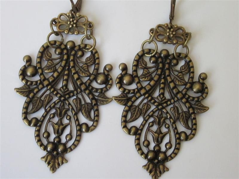 Mixed Metal Earrings, Victorian Floral Filigree Chandelier