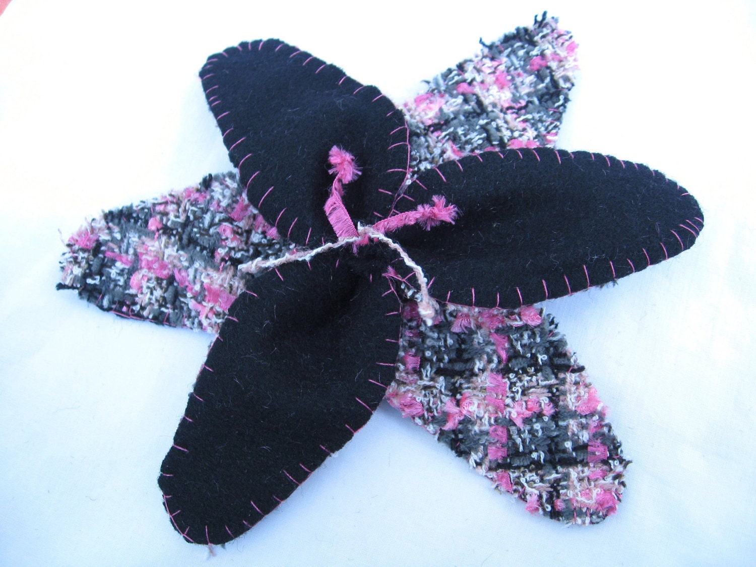 Flower Brooch - Lily in Pink and Black Tweed