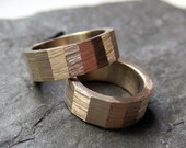 Brass wedding band set, industrial, hex nut ring, 7mm gold brass, made to order