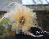 Bridal Champagne Feather Fascinator Hair Clip and Brooche Pin