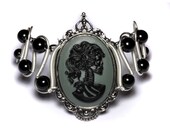 Steamgoth Bracelet - Black and Gray Skeleton Lolita portrait Cameo
