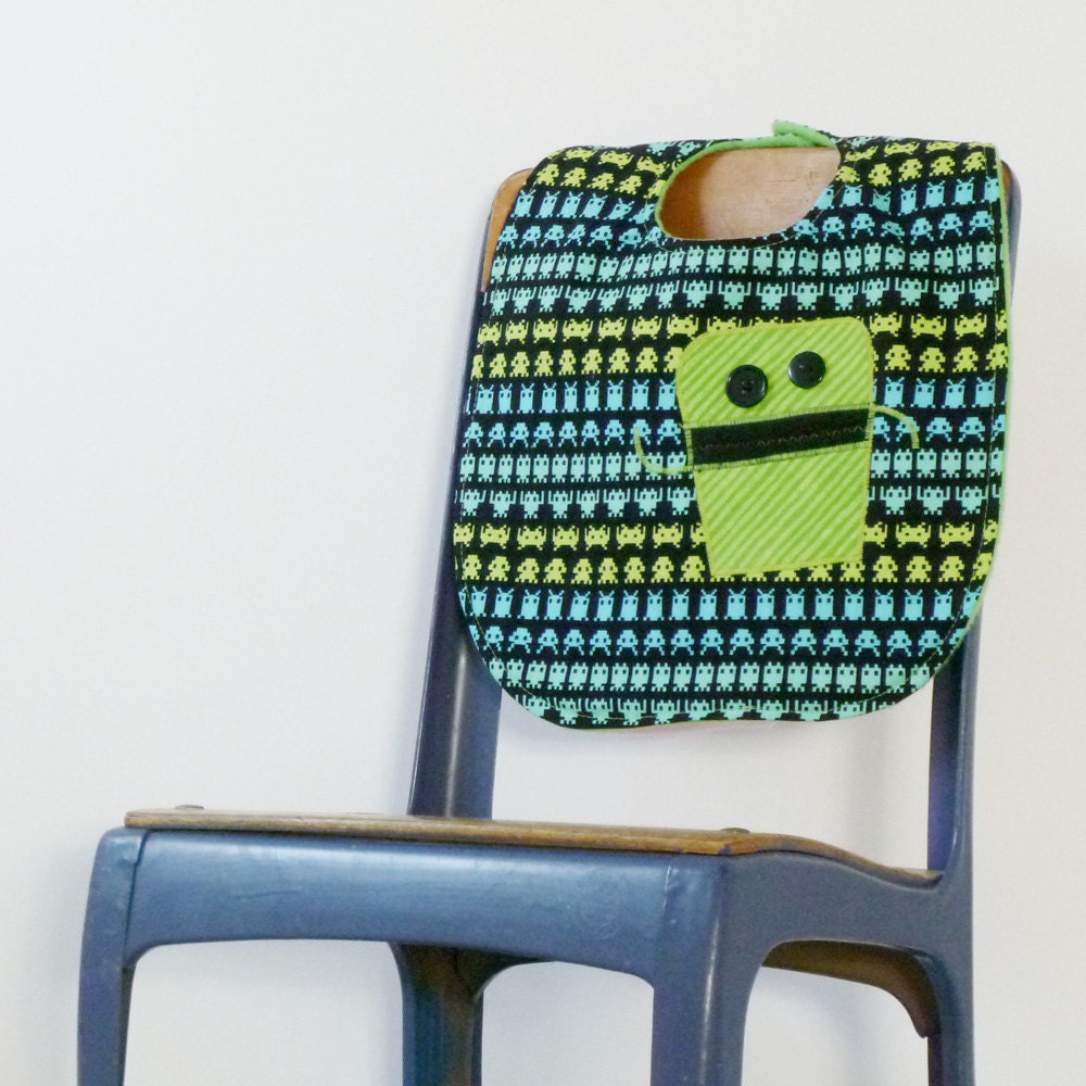 Baby Bib - Space Invaders with a Monster - Oversize with Snaps