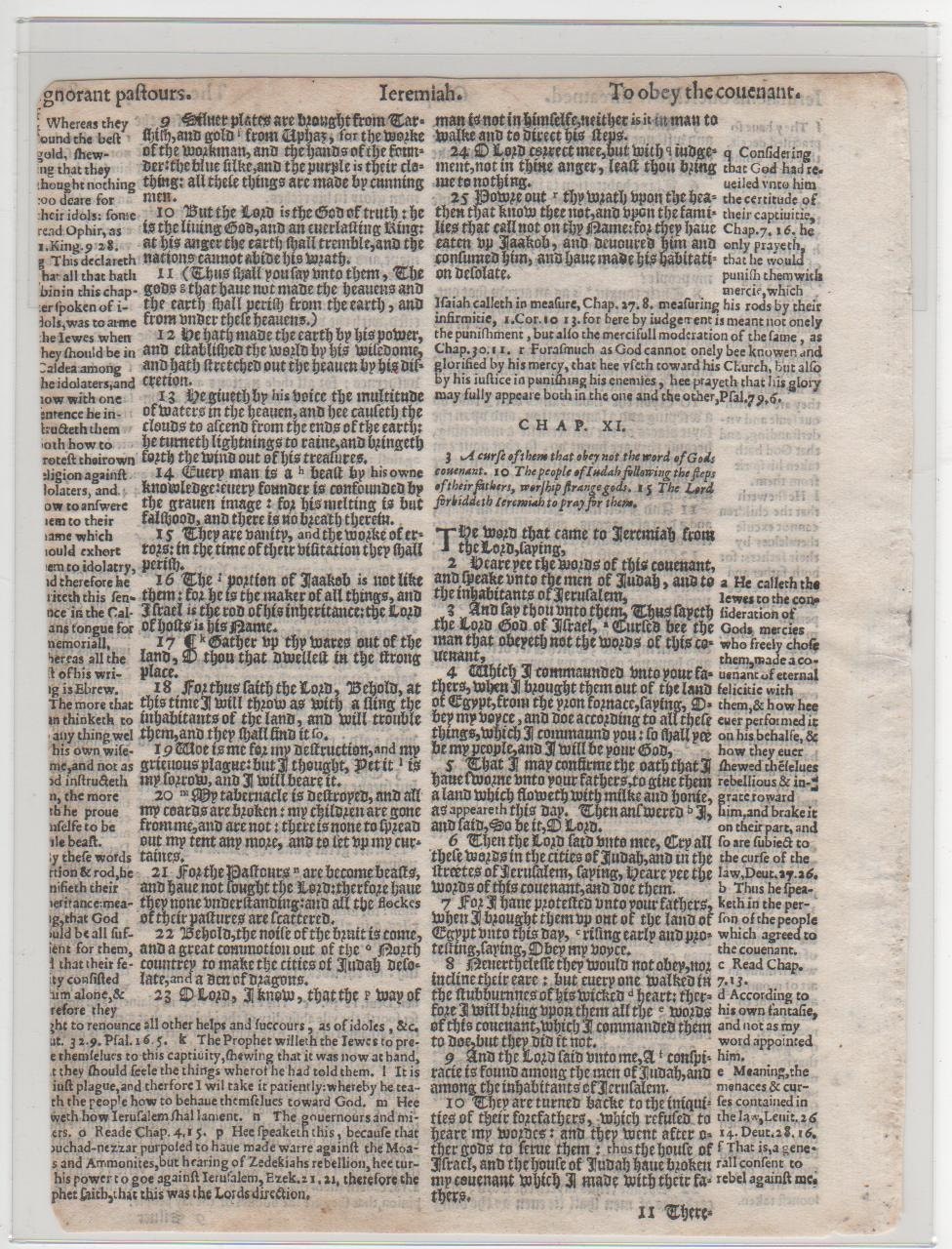 400 Year Old Geneva Bible page, preserved in mylar sleeve