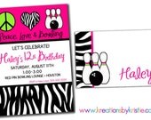 Peace Love BOWLING Printable Birthday Party Invitation & thank you note
