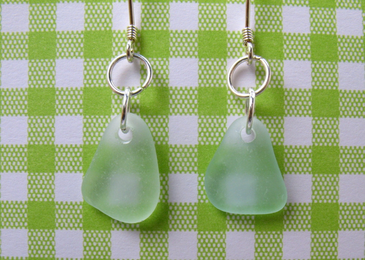 Light Aqua Sea Glass Earring on Sterling Silver
