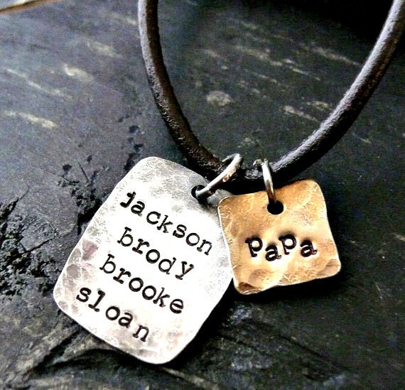 hand stamped personalized necklace sterling silver brass mens combo