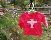 SALE Baby T-Shirt: Red with Batik Airplane, Long Sleeves (12 months) Ready to Ship