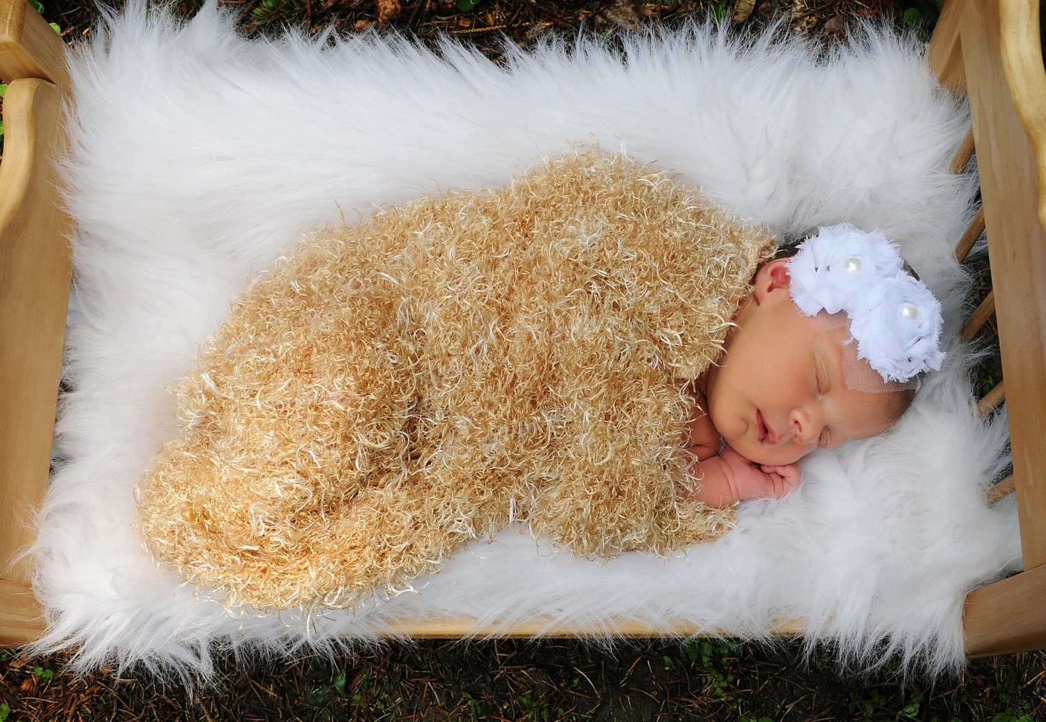 Wheat Newborn Crocheted Angel Hair Baby Cocoon Photography Photo Prop  Ready to ship