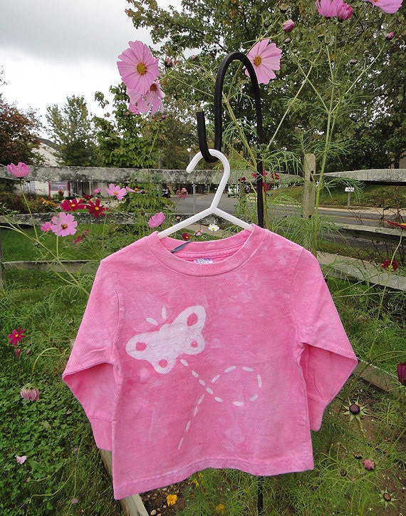 Toddler T-Shirt: Pink with Batik Butterfly, Long Sleeves (3T) READY TO SHIP