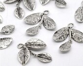 3 Beautiful Antique Silver Tone Leaf Pendants 27x23mm. FREE Shipping if purchased as a 2nd item in the US or Canada