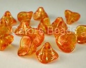 Czech glass three petal beads sunshine dust orange 10 pcs
